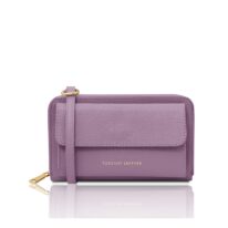 イタリア製URANIA シボ型押しレザーのスマホが入るお財布ショルダーバッグ、ライラック