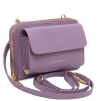 イタリア製URANIA シボ型押しレザーのスマホが入るお財布ショルダーバッグ、ライラック