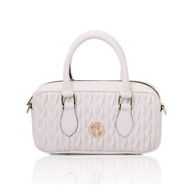 イタリア製シボ型押しレザー2WAYハンドバッグ MOUSSE、ホワイト