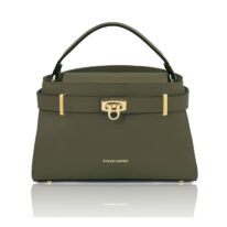 MAISY イタリア製レザー2WAYハンドバッグ、フォレストグリーン
