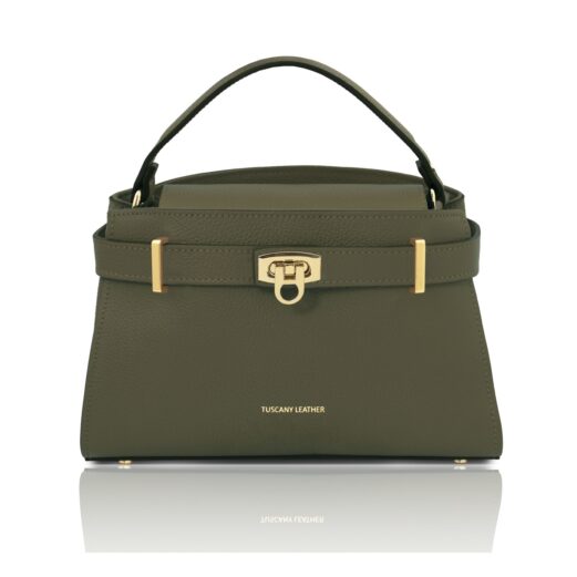 MAISY イタリア製レザー2WAYハンドバッグ、フォレストグリーン