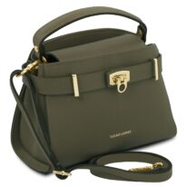 MAISY イタリア製レザー2WAYハンドバッグ、フォレストグリーン