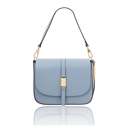 イタリア製スムースレザー2WAYバッグ NAUSICA、ライトブルー