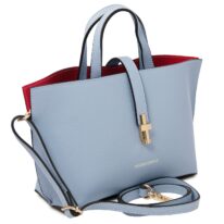 イタリア製 AGATHA シボ型押しレザー2WAYハンドバッグ、ライトブルー