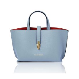 イタリア製 AGATHA シボ型押しレザー2WAYハンドバッグ、ライトブルー