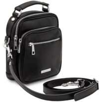 イタリア製ツヤ無しベジタブルタンニンレザーの2WAYショルダーバッグ PAUL、ブラック