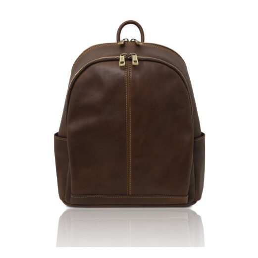イタリア製ツヤ無しベジタブルタンニンレザーリュック CANBERRA、ダークブラウン