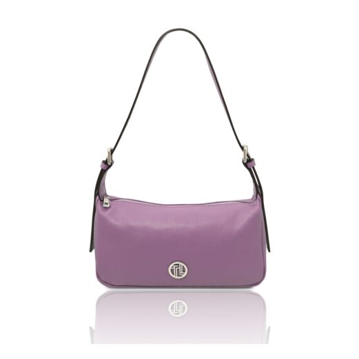 イタリア製シボ型押しレザーショルダーバッグ MIRANDA、ライラック
