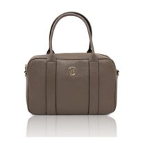 イタリア製シボ型押しレザー2WAYバッグ STEPHANY、ダークトープ