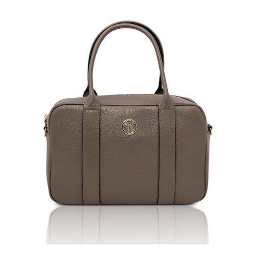 イタリア製シボ型押しレザー2WAYバッグ STEPHANY、ダークトープ