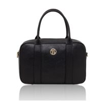 イタリア製シボ型押しレザー2WAYバッグ STEPHANY、ブラック