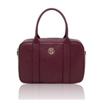 イタリア製シボ型押しレザー2WAYバッグ STEPHANY、ボルドー