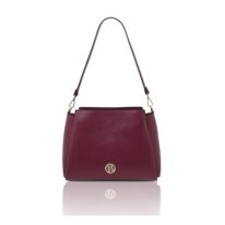 イタリア製シボ型押しレザー長短2本ストラップ2WAYバッグ ABBY、ボルドー