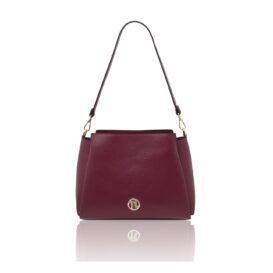 イタリア製シボ型押しレザー長短2本ストラップ2WAYバッグ ABBY、ボルドー