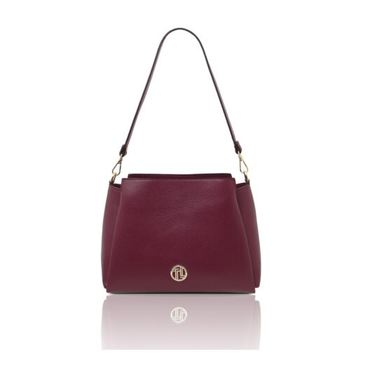 イタリア製シボ型押しレザー長短2本ストラップ2WAYバッグ ABBY、ボルドー