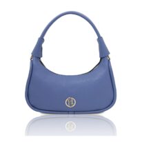 イタリア製シボ型押しレザー三日月バッグMICHELLE-Sサイズ、ブルー