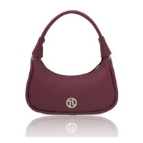 イタリア製シボ型押しレザー三日月バッグMICHELLE-Sサイズ、ボルドー