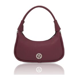 イタリア製シボ型押しレザー三日月バッグMICHELLE-Sサイズ、ボルドー