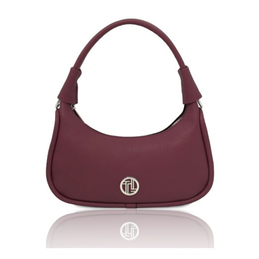 イタリア製シボ型押しレザー三日月バッグMICHELLE-Sサイズ、ボルドー