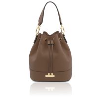 イタリア製シボ型押しレザー2WAY巾着バッグ TL BAG-2、ダークトープ