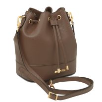イタリア製シボ型押しレザー2WAY巾着バッグ TL BAG-2、ダークトープ