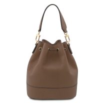 イタリア製シボ型押しレザー2WAY巾着バッグ TL BAG-2、ダークトープ