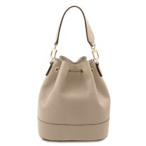 イタリア製シボ型押しレザー2WAY巾着バッグ TL BAG-2、ライトトープ