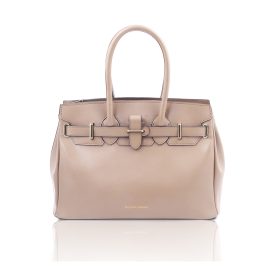 イタリア製スムースボックスレザーのエレガントな2WAYハンドバッグTL BAG、ベージュ