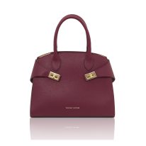 イタリア製COCCOLA シボ型押しレザー2WAYハンドバッグ、ボルドー