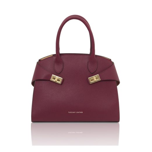 イタリア製COCCOLA シボ型押しレザー2WAYハンドバッグ、ボルドー