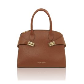 イタリア製COCCOLA シボ型押しレザー2WAYハンドバッグ、コニャック