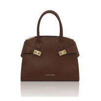 イタリア製COCCOLA シボ型押しレザー2WAYハンドバッグ、コーヒー