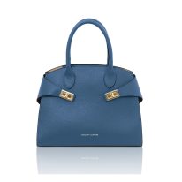 イタリア製COCCOLA シボ型押しレザー2WAYハンドバッグ、デニム