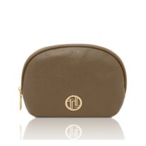 イタリア製シボ型押しレザーのポーチVERA、ダークトープ