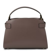 タリア製MAISY スムースボックスレザー2WAYハンドバッグ、ダークトープ