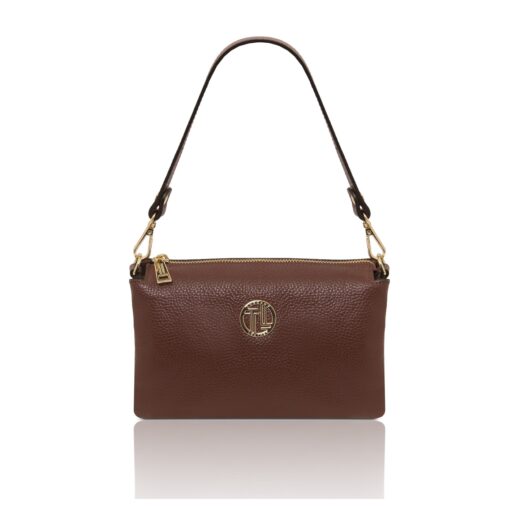 イタリア製SIA シボ型押し3WAYレザーバッグ、コーヒー