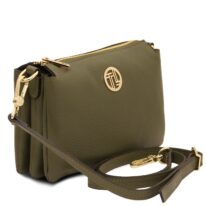 イタリア製SIA シボ型押し3WAYレザーバッグ、フォレストグリーン