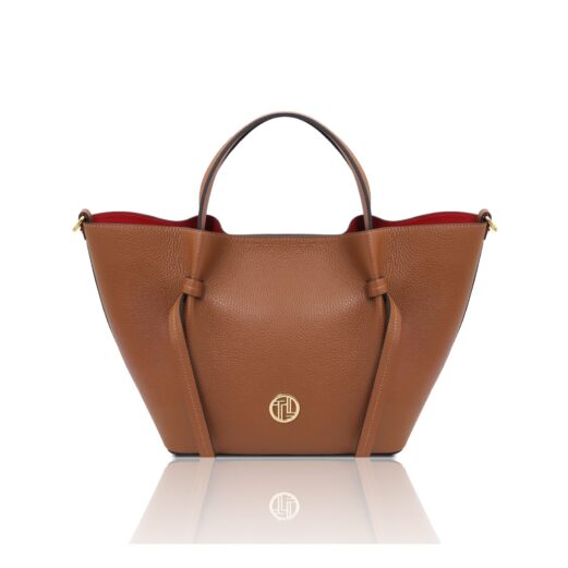 イタリア製LEGAME シボ型押しレザー2WAYトートバッグ、コニャック