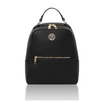 イタリア製PRISMA シボ型押しレザーフロントポケットリュック、ブラック