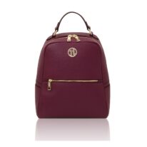 イタリア製PRISMA シボ型押しレザーフロントポケットリュック、ボルドー