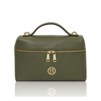 イタリア製シボ型押しレザー2WAYバニティバッグ SCRIGNO、フォレストグリーン