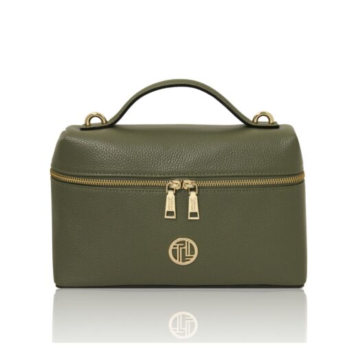 イタリア製シボ型押しレザー2WAYバニティバッグ SCRIGNO、フォレストグリーン