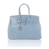 イタリア製シボ型押しレザーのエレガントなハンドバッグTL BAG、ライトブルー