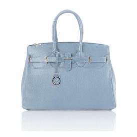 イタリア製シボ型押しレザーのエレガントなハンドバッグTL BAG、ライトブルー
