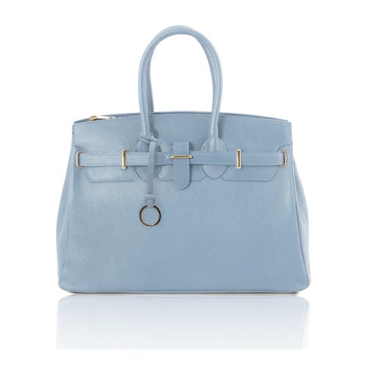イタリア製シボ型押しレザーのエレガントなハンドバッグTL BAG、ライトブルー