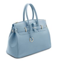 イタリア製シボ型押しレザーのエレガントなハンドバッグTL BAG、ライトブルー