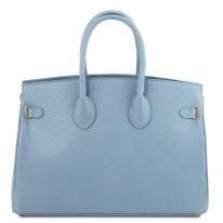 イタリア製シボ型押しレザーのエレガントなハンドバッグTL BAG、ライトブルー