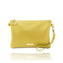 イタリア製シボ型押しレザーの2WAYクラッチ＆サコッシュバッグ TL BAG、イエロー