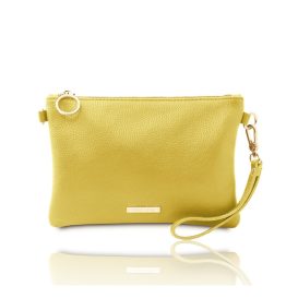 イタリア製シボ型押しレザーの2WAYクラッチ&サコッシュバッグ TL BAG、イエロー