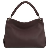 イタリア製シボ型押しレザーのワンハンドル2WAYショルダーバッグ TL BAG、チョコレート